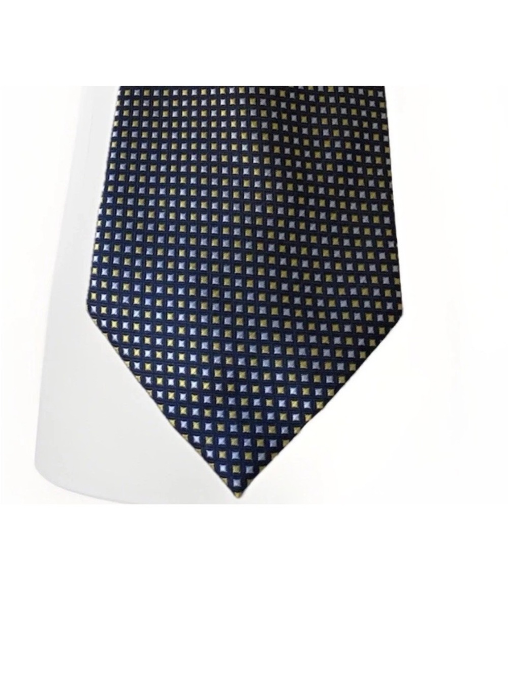 Navy Geometric Square Tie with Gold Accents -